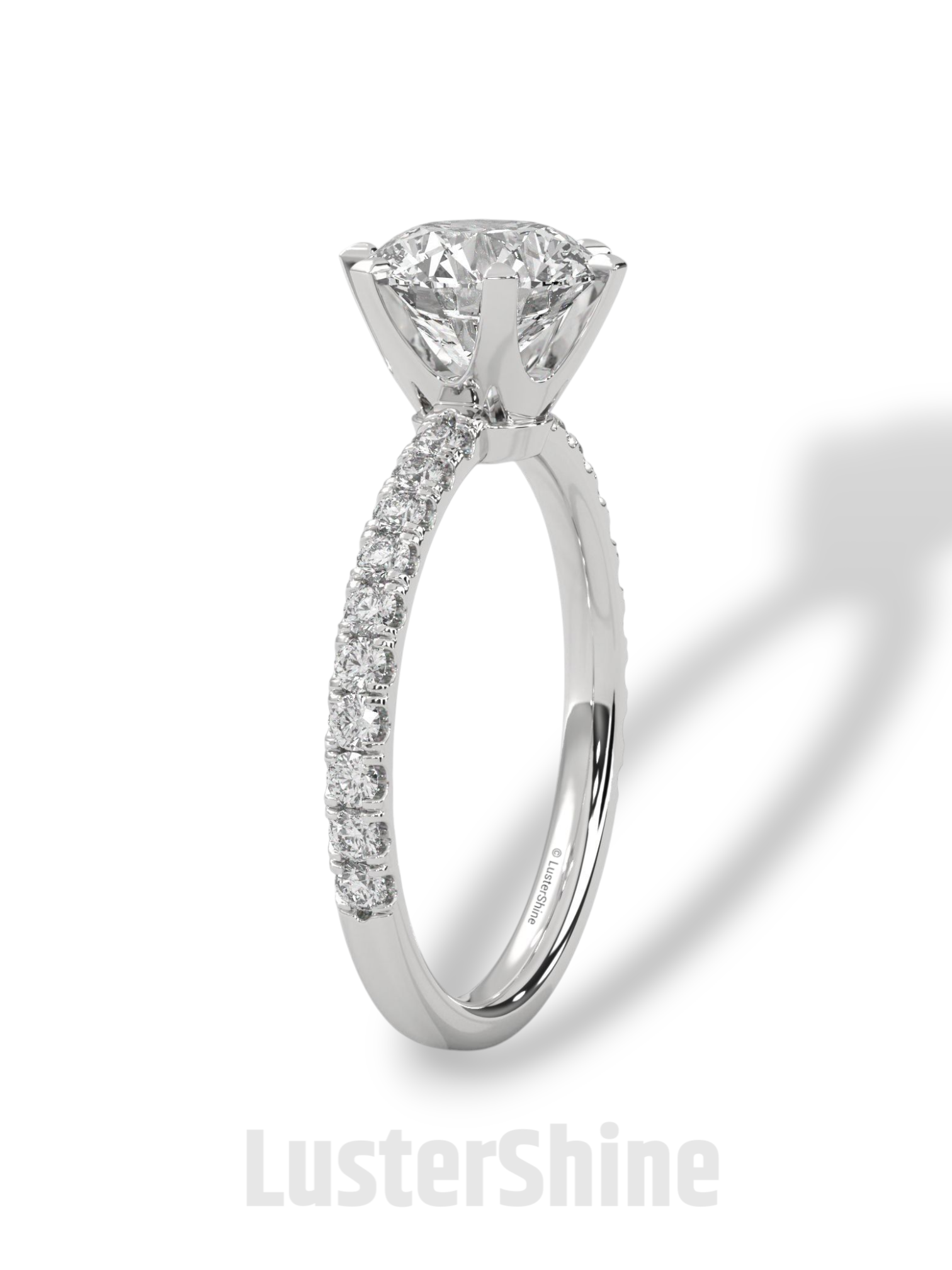 Round Cut Diamond Ring – 6 Prong Engagement Ring – 2ct Moissanite Ring – Gold Solitaire Ring – Dainty Pave Band – Promise Adjustable ring