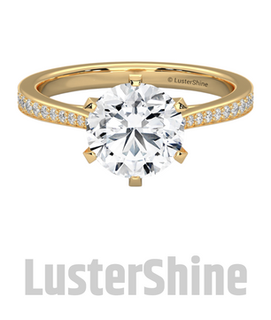 Round Solitaire Engagement Ring – Pave Diamond Band – 2 Carat Moissanite Diamond Ring –  D-F Color VVS Clarity – Custom Ring for Wife Gift