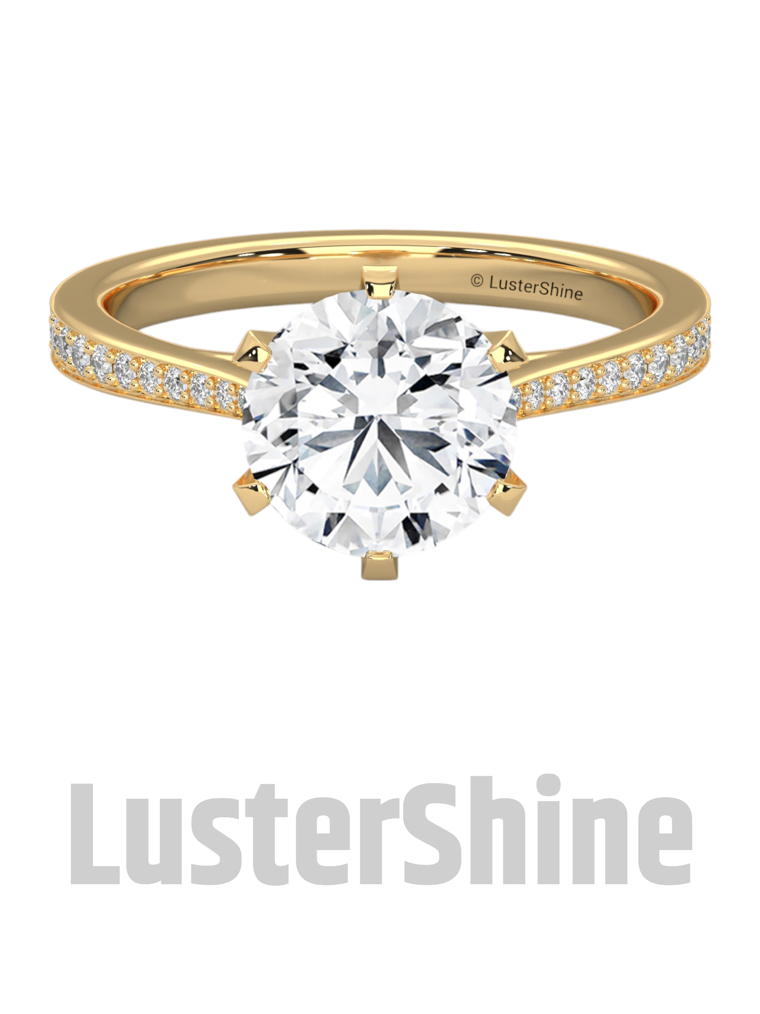 Round Solitaire Engagement Ring – Pave Diamond Band – 2 Carat Moissanite Diamond Ring –  D-F Color VVS Clarity – Custom Ring for Wife Gift