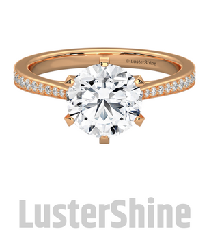 Round Solitaire Engagement Ring – Pave Diamond Band – 2 Carat Moissanite Diamond Ring –  D-F Color VVS Clarity – Custom Ring for Wife Gift