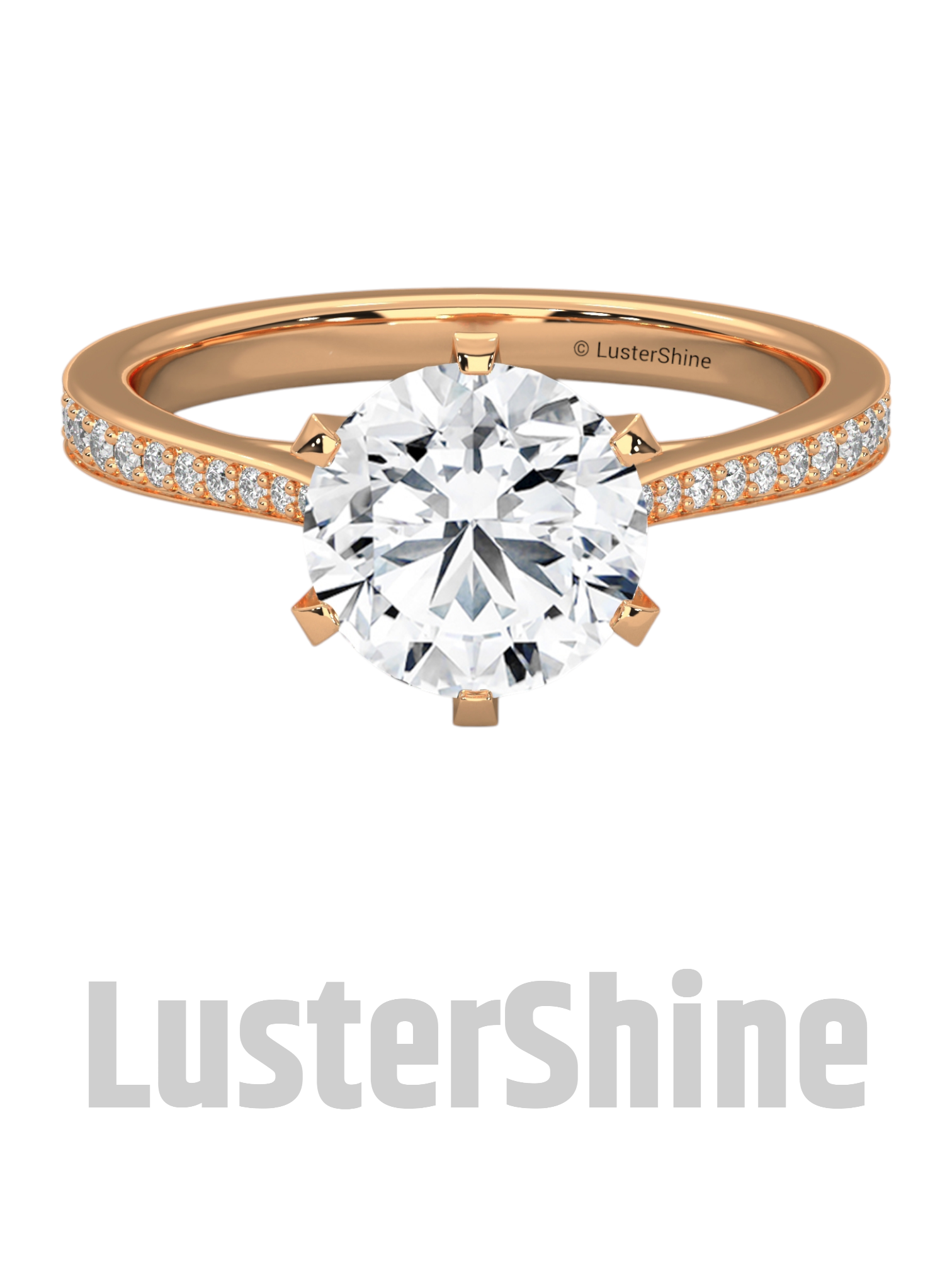 Round Solitaire Engagement Ring – Pave Diamond Band – 2 Carat Moissanite Diamond Ring –  D-F Color VVS Clarity – Custom Ring for Wife Gift