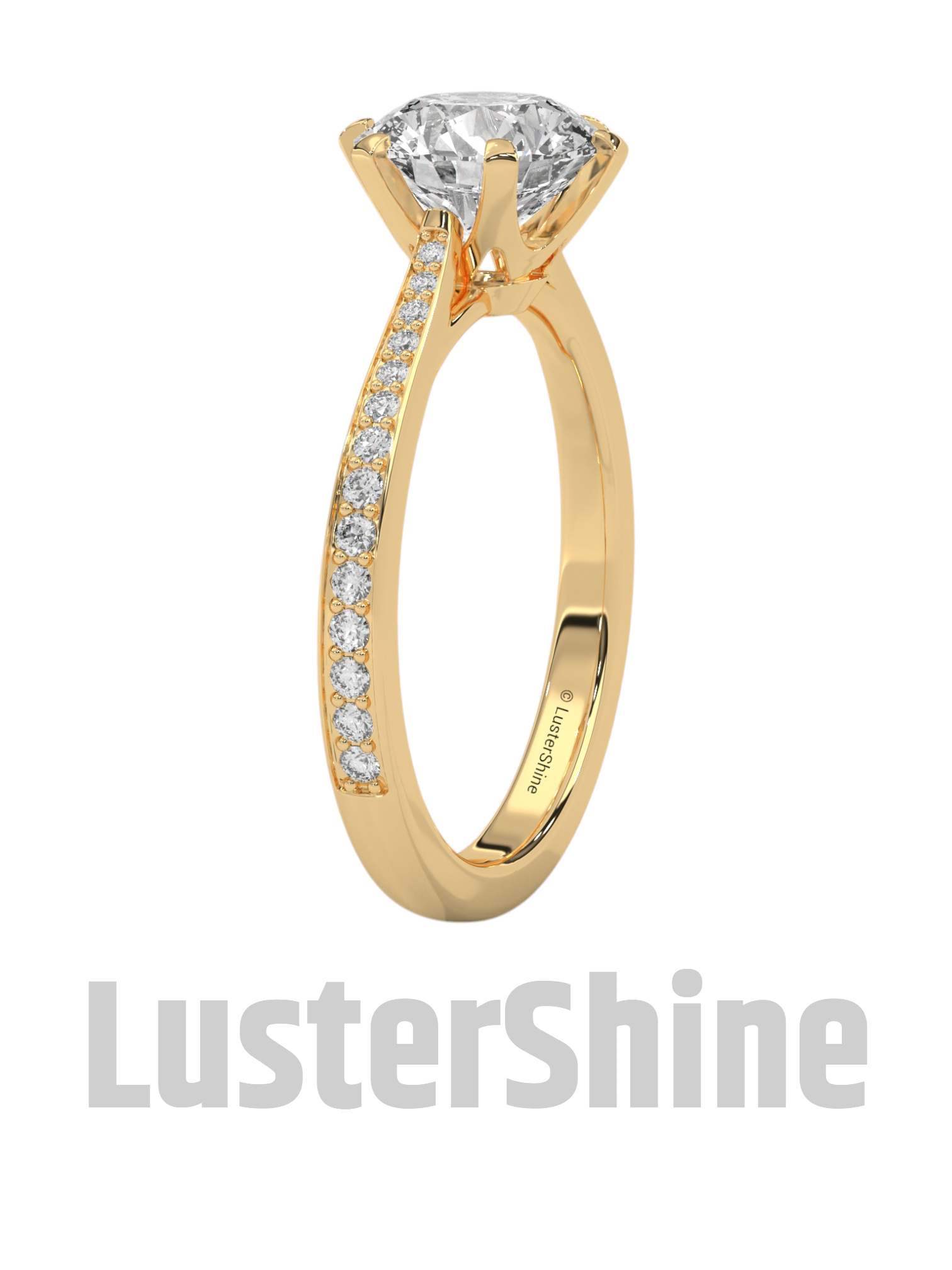 Round Solitaire Engagement Ring – Pave Diamond Band – 2 Carat Moissanite Diamond Ring –  D-F Color VVS Clarity – Custom Ring for Wife Gift