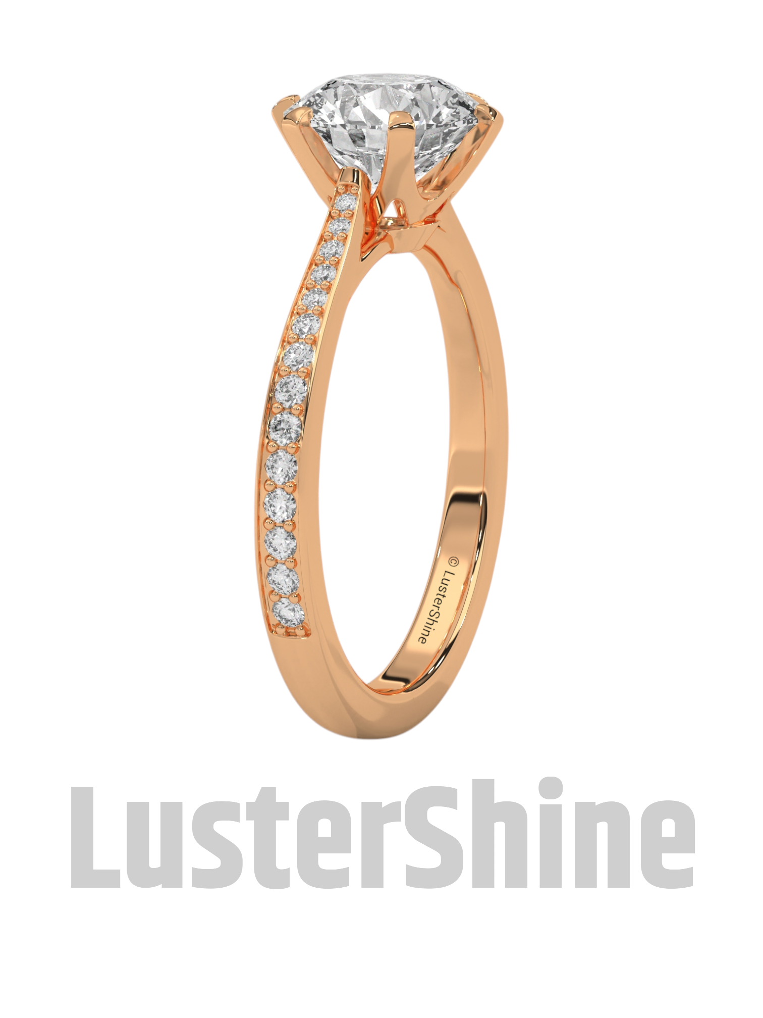 Round Solitaire Engagement Ring – Pave Diamond Band – 2 Carat Moissanite Diamond Ring –  D-F Color VVS Clarity – Custom Ring for Wife Gift