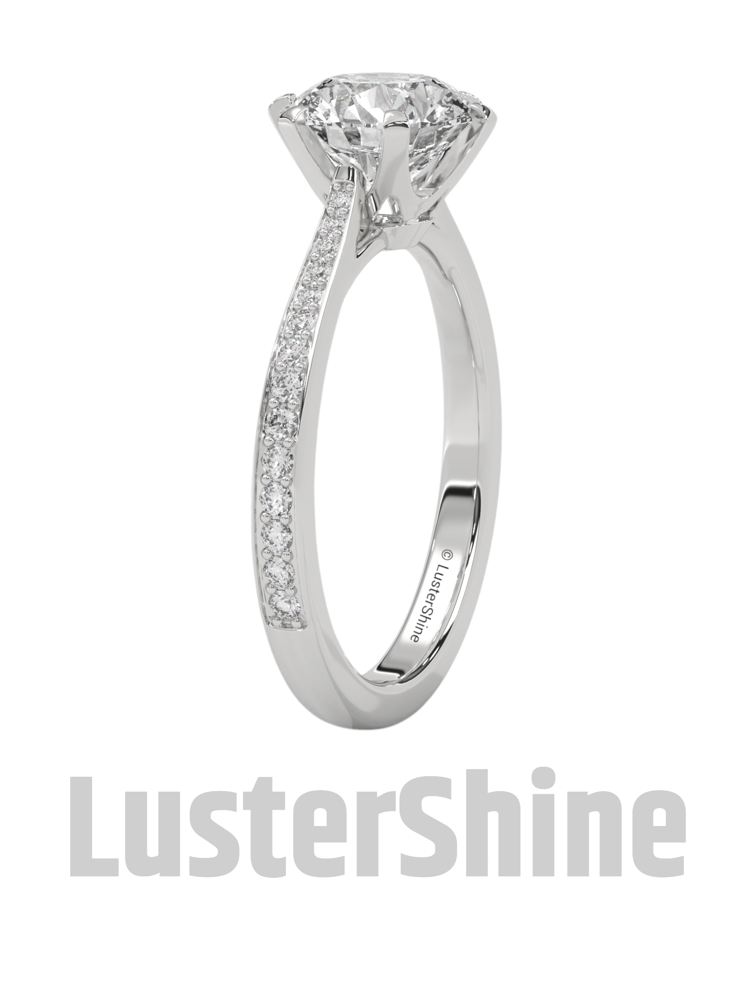 Round Solitaire Engagement Ring – Pave Diamond Band – 2 Carat Moissanite Diamond Ring –  D-F Color VVS Clarity – Custom Ring for Wife Gift