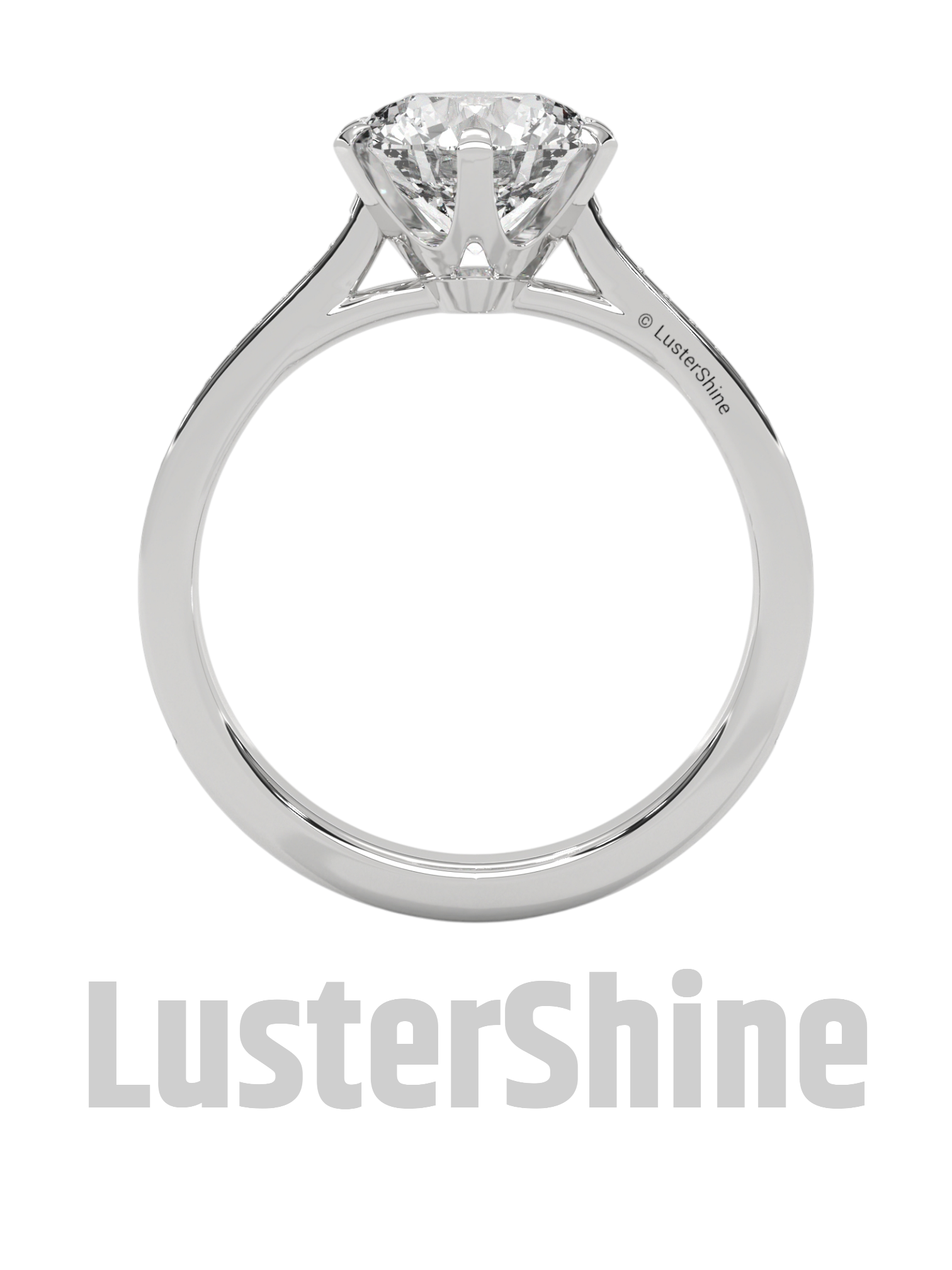 Round Solitaire Engagement Ring – Pave Diamond Band – 2 Carat Moissanite Diamond Ring –  D-F Color VVS Clarity – Custom Ring for Wife Gift