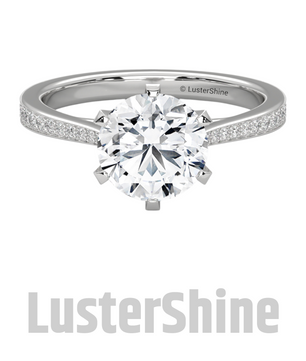 Round Solitaire Engagement Ring – Pave Diamond Band – 2 Carat Moissanite Diamond Ring –  D-F Color VVS Clarity – Custom Ring for Wife Gift