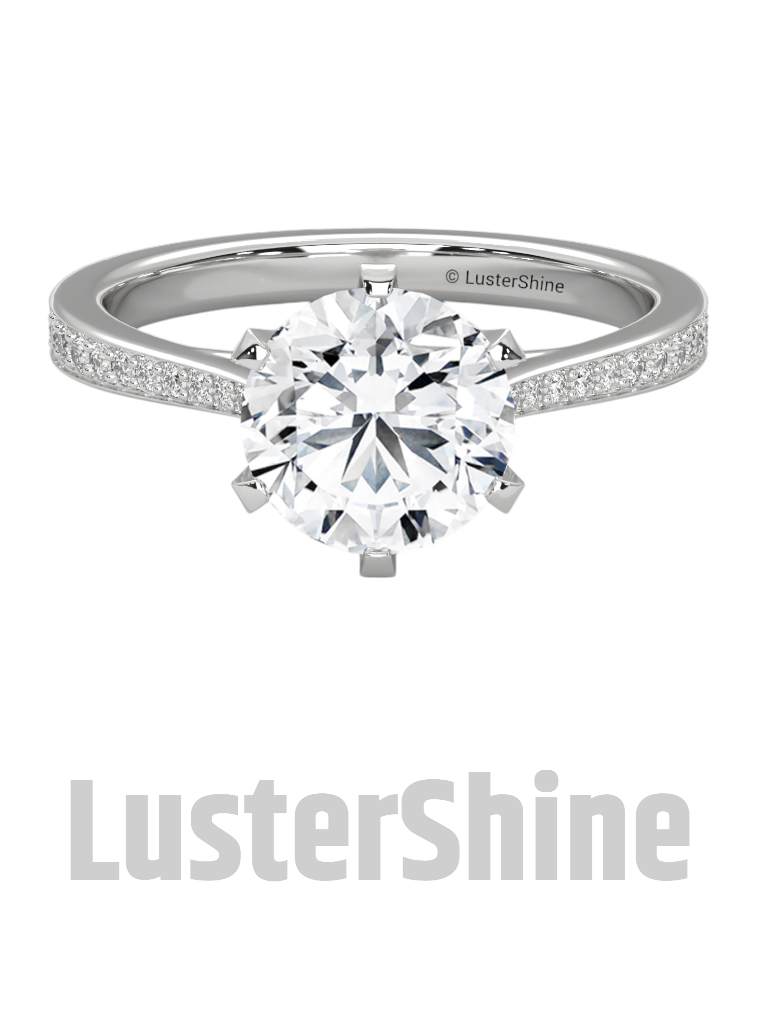Round Solitaire Engagement Ring – Pave Diamond Band – 2 Carat Moissanite Diamond Ring –  D-F Color VVS Clarity – Custom Ring for Wife Gift