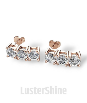 Moissanite Stud Earrings – 3 Stone Round Cut Earrings – Gold Stud Earrings for Women – Dainty Moissanite Round Cut Anniversary Gift Earrings