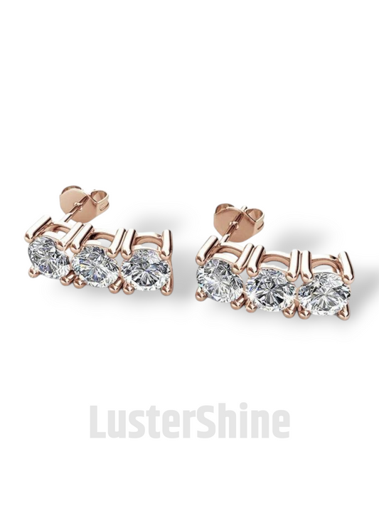 Moissanite Stud Earrings – 3 Stone Round Cut Earrings – Gold Stud Earrings for Women – Dainty Moissanite Round Cut Anniversary Gift Earrings