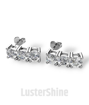 Moissanite Stud Earrings – 3 Stone Round Cut Earrings – Gold Stud Earrings for Women – Dainty Moissanite Round Cut Anniversary Gift Earrings