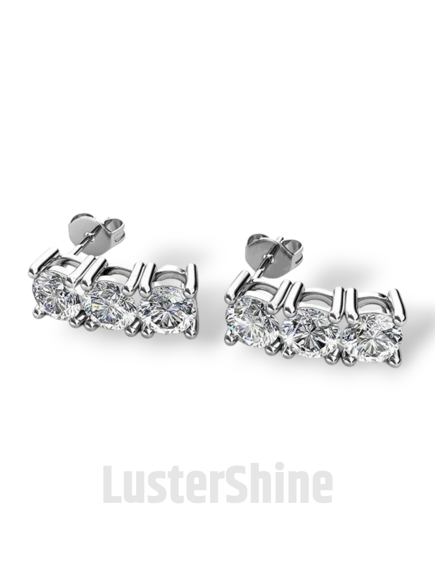 Moissanite Stud Earrings – 3 Stone Round Cut Earrings – Gold Stud Earrings for Women – Dainty Moissanite Round Cut Anniversary Gift Earrings