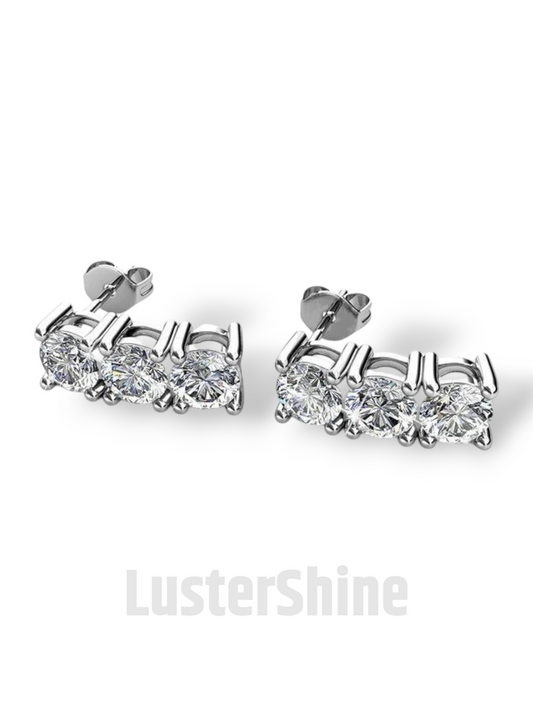 Moissanite Stud Earrings – 3 Stone Round Cut Earrings – Gold Stud Earrings for Women – Dainty Moissanite Round Cut Anniversary Gift Earrings