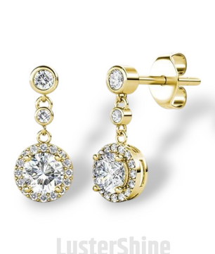 Moissanite Stud Earrings – 3 Stone Round Cut Earrings – Gold Stud Earrings for Women – Dainty Moissanite Round Cut Anniversary Gift Earrings