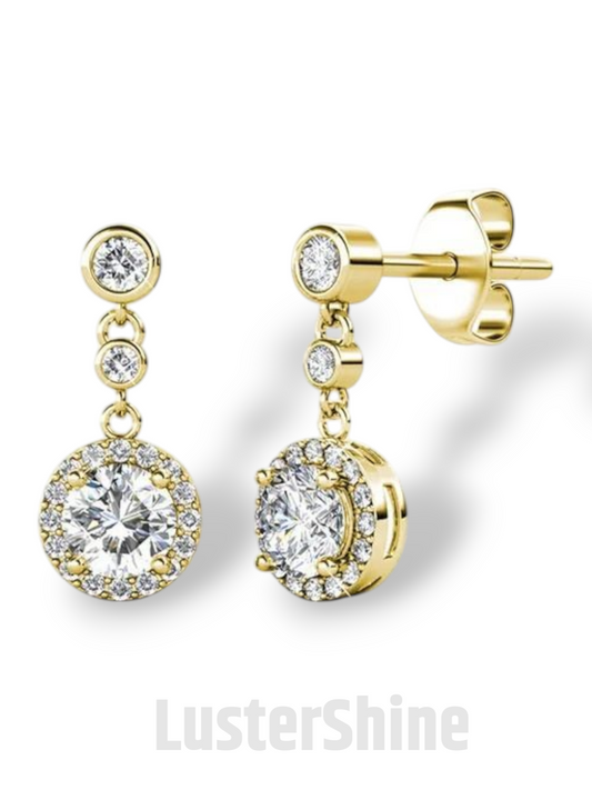 Moissanite Stud Earrings – 3 Stone Round Cut Earrings – Gold Stud Earrings for Women – Dainty Moissanite Round Cut Anniversary Gift Earrings