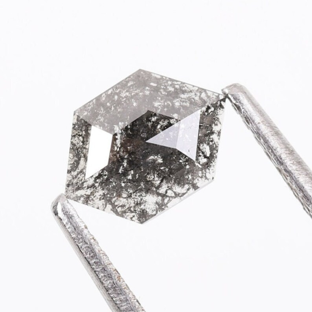 Natural Salt and Pepper 1.70 CT Hexagon Loose Diamond