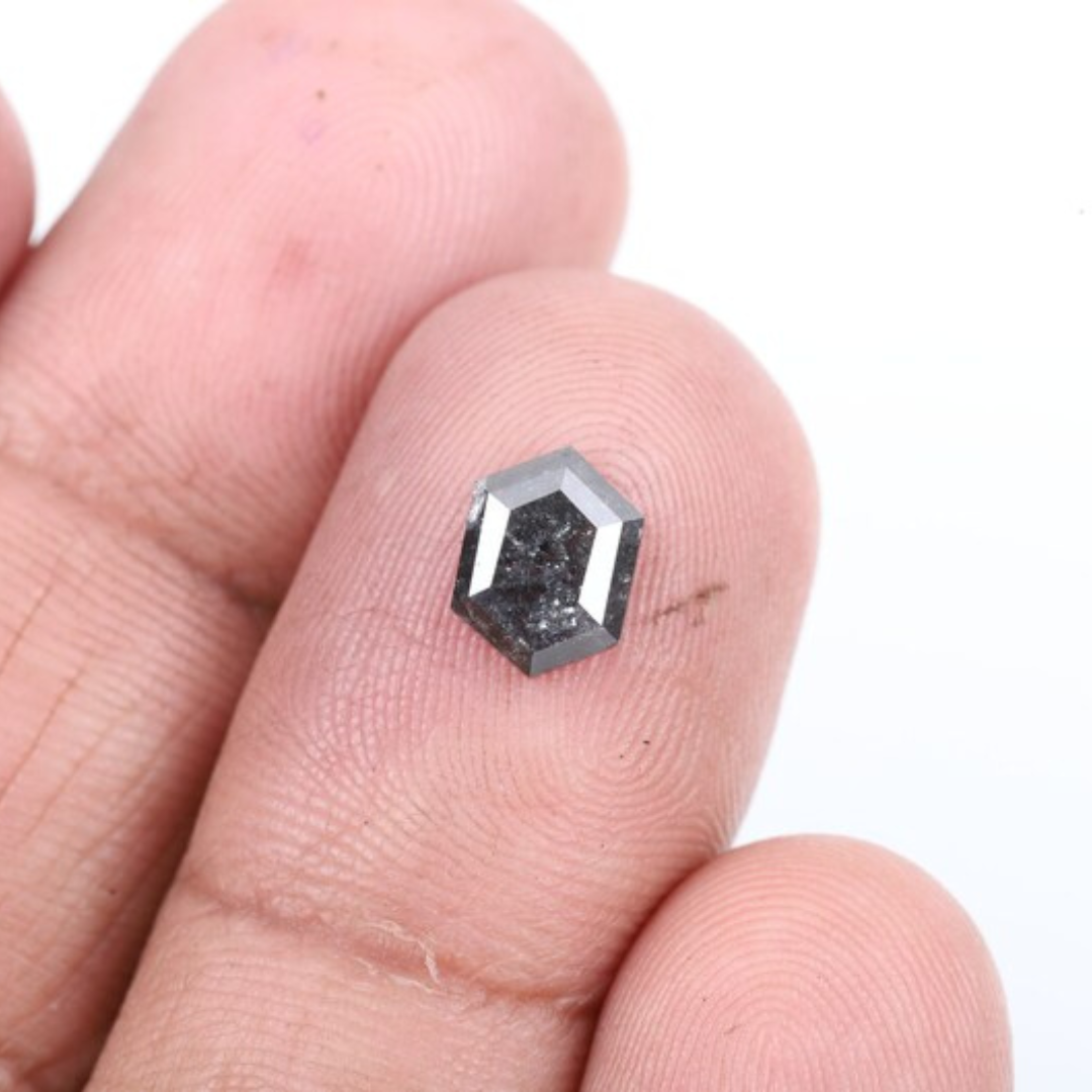 Natural Salt and Pepper 4.70 CT Hexagon Loose Diamond