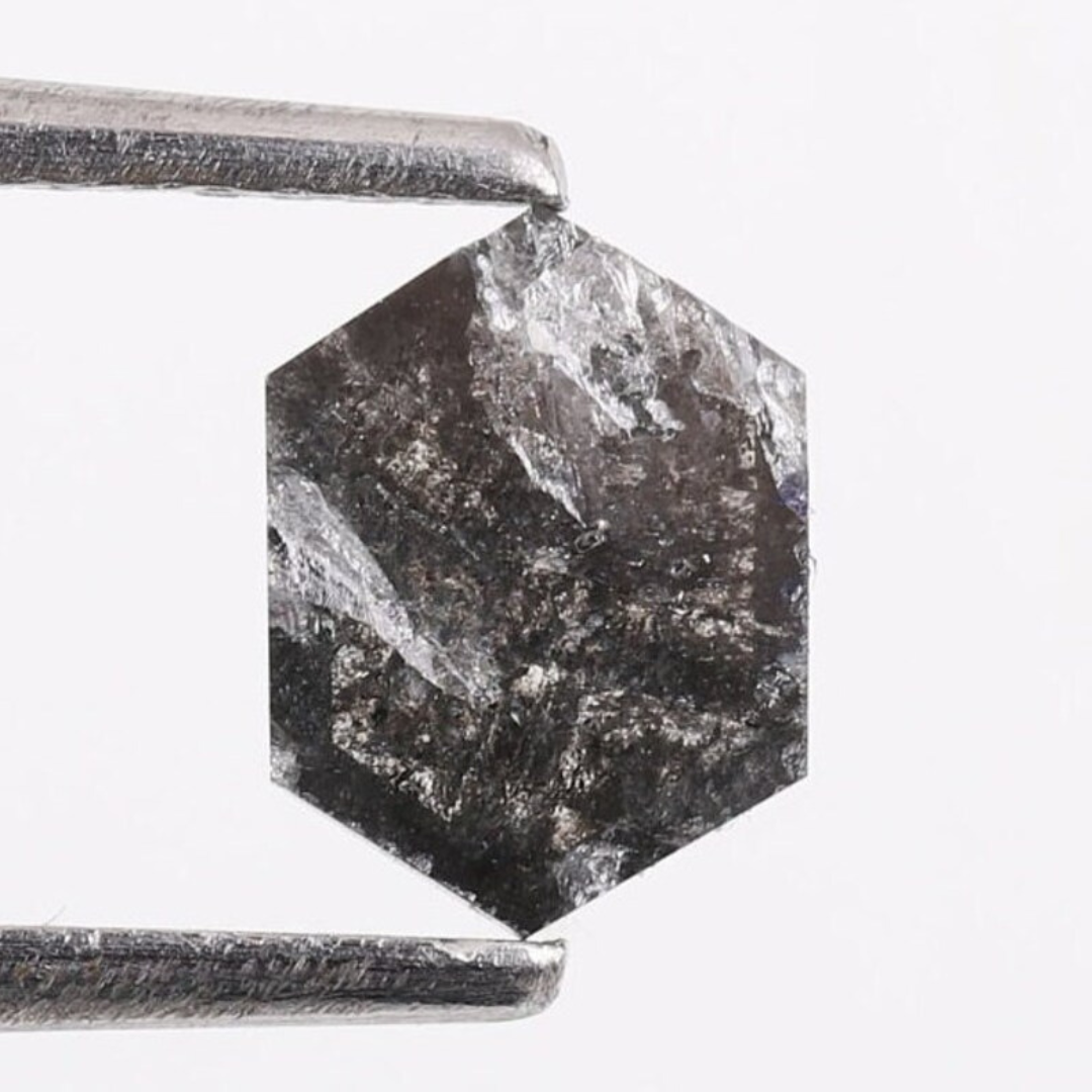 Natural Salt and Pepper 4.70 CT Hexagon Loose Diamond