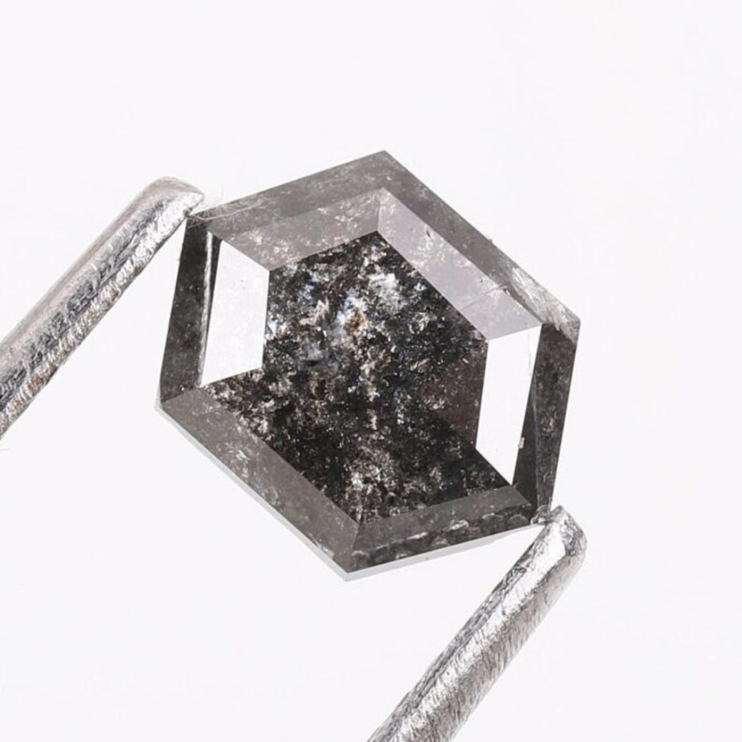 Natural Salt and Pepper 4.70 CT Hexagon Loose Diamond