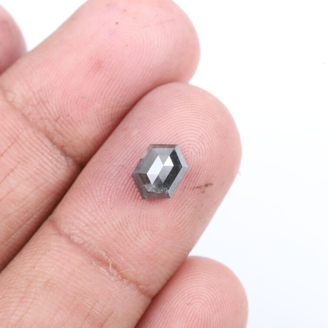 Natural Salt and Pepper 3.35 CT Hexagon Loose Diamond