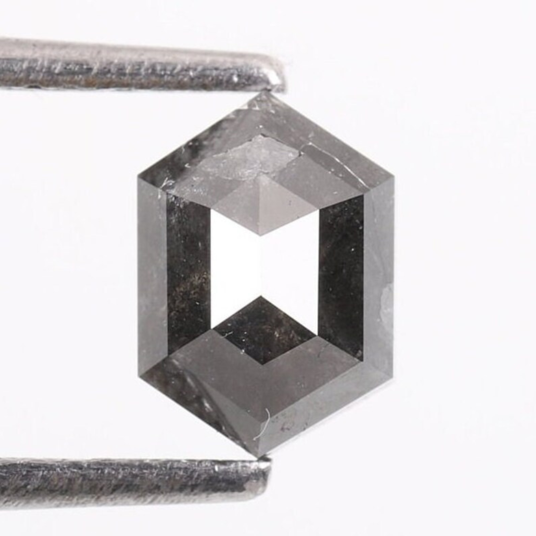 Natural Salt and Pepper 3.35 CT Hexagon Loose Diamond