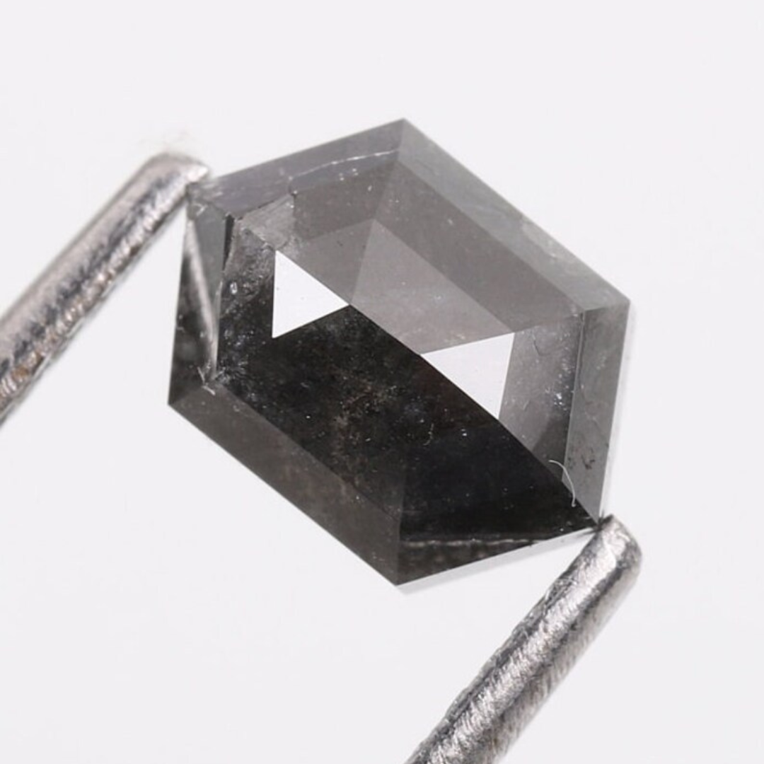 Natural Salt and Pepper 3.35 CT Hexagon Loose Diamond