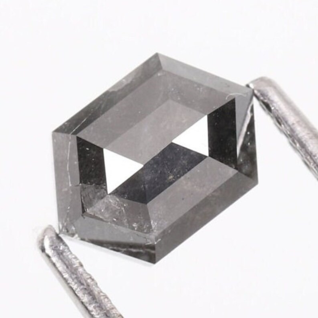 Natural Salt and Pepper 3.35 CT Hexagon Loose Diamond