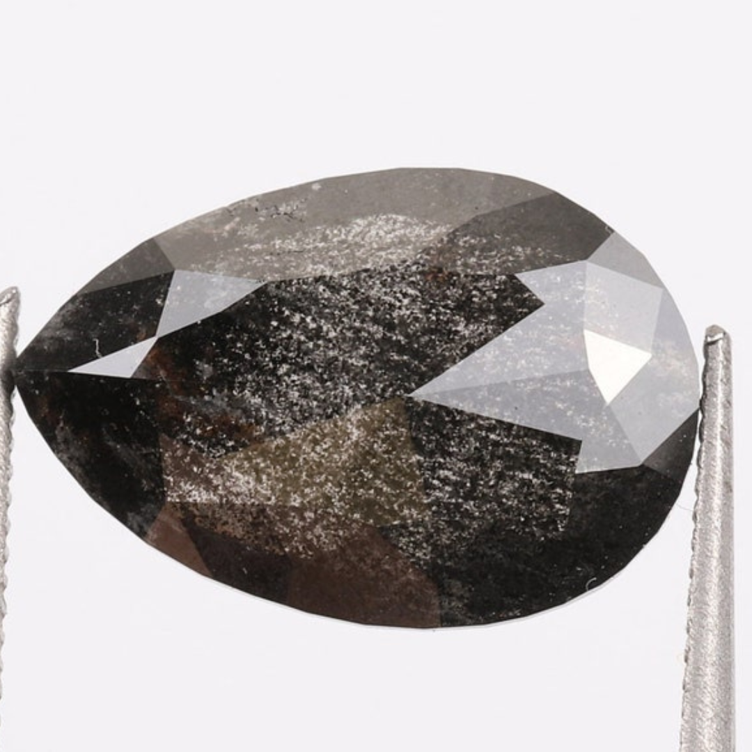 Natural Salt and Pepper 2.90 CT Pear Loose Diamond