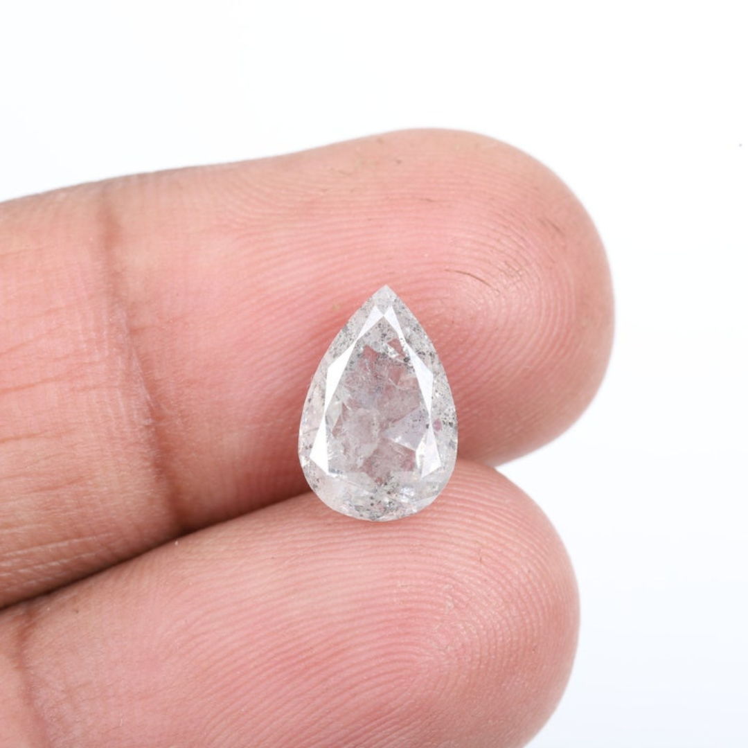 Natural Salt and Pepper 4.90 CT Pear Loose Diamond