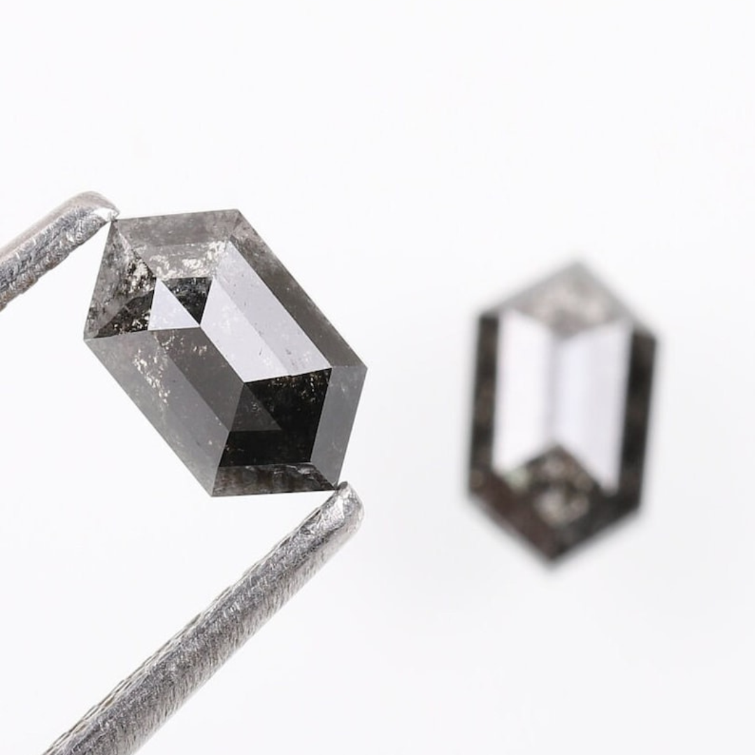 Natural Salt and Pepper 4.35 CT Hexagon Loose Diamond