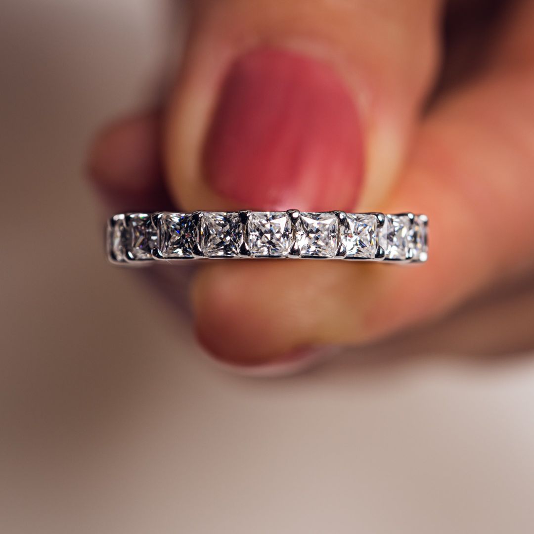 Moissanite 3.40CT Princess Cut Diamond Mid-Century Anniversary Band