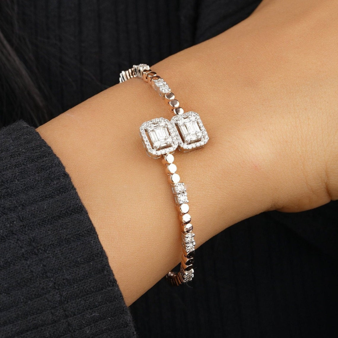 Moissanite 15.00 CT Round & Baguette Diamond Art Deco Bracelet