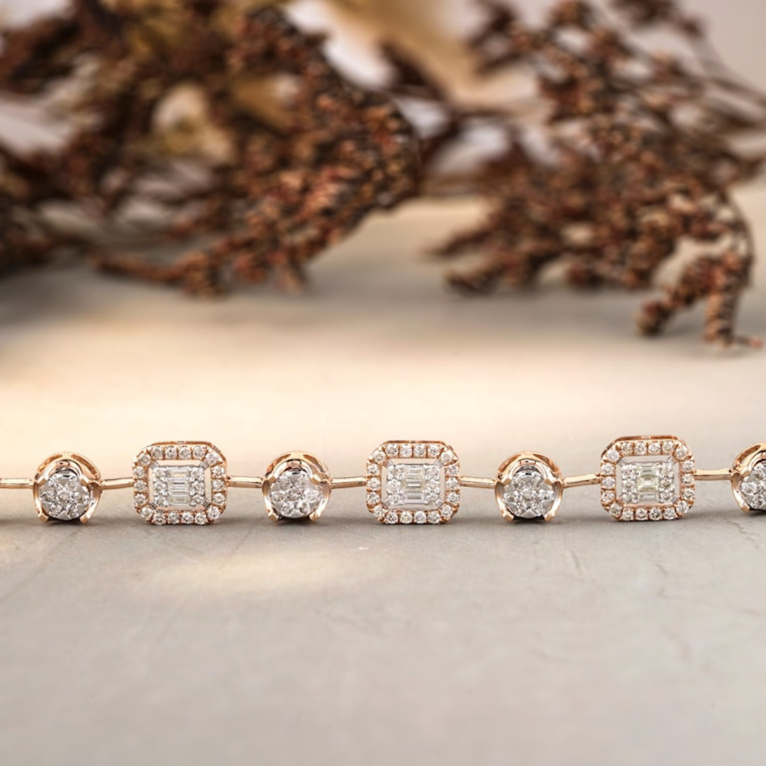 Moissanite 18.00 CT Round & Baguette Diamond Art Nouveau Bracelet