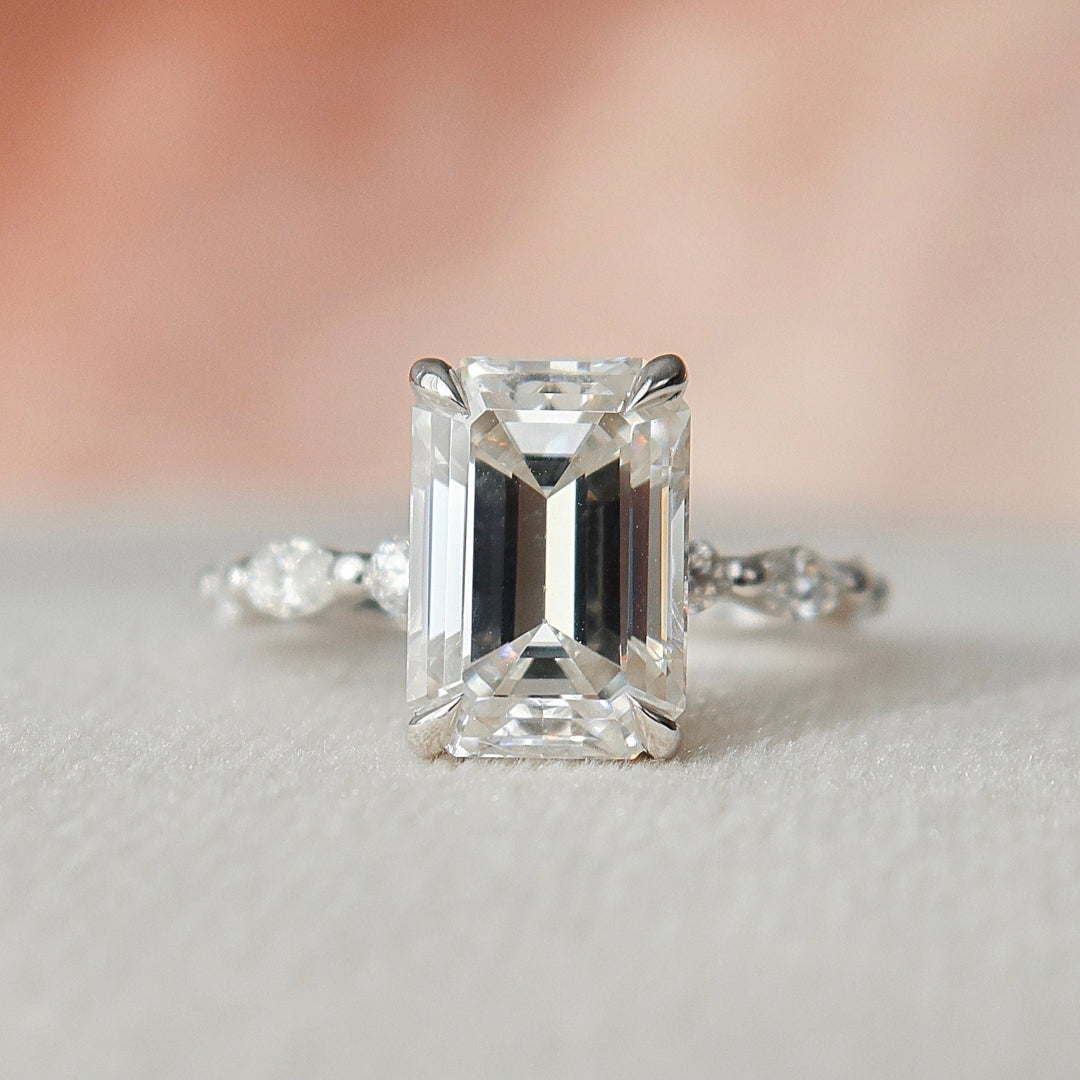 Moissanite 3.17 CT Cushion Cut Diamond Mid-Century Anniversary Ring