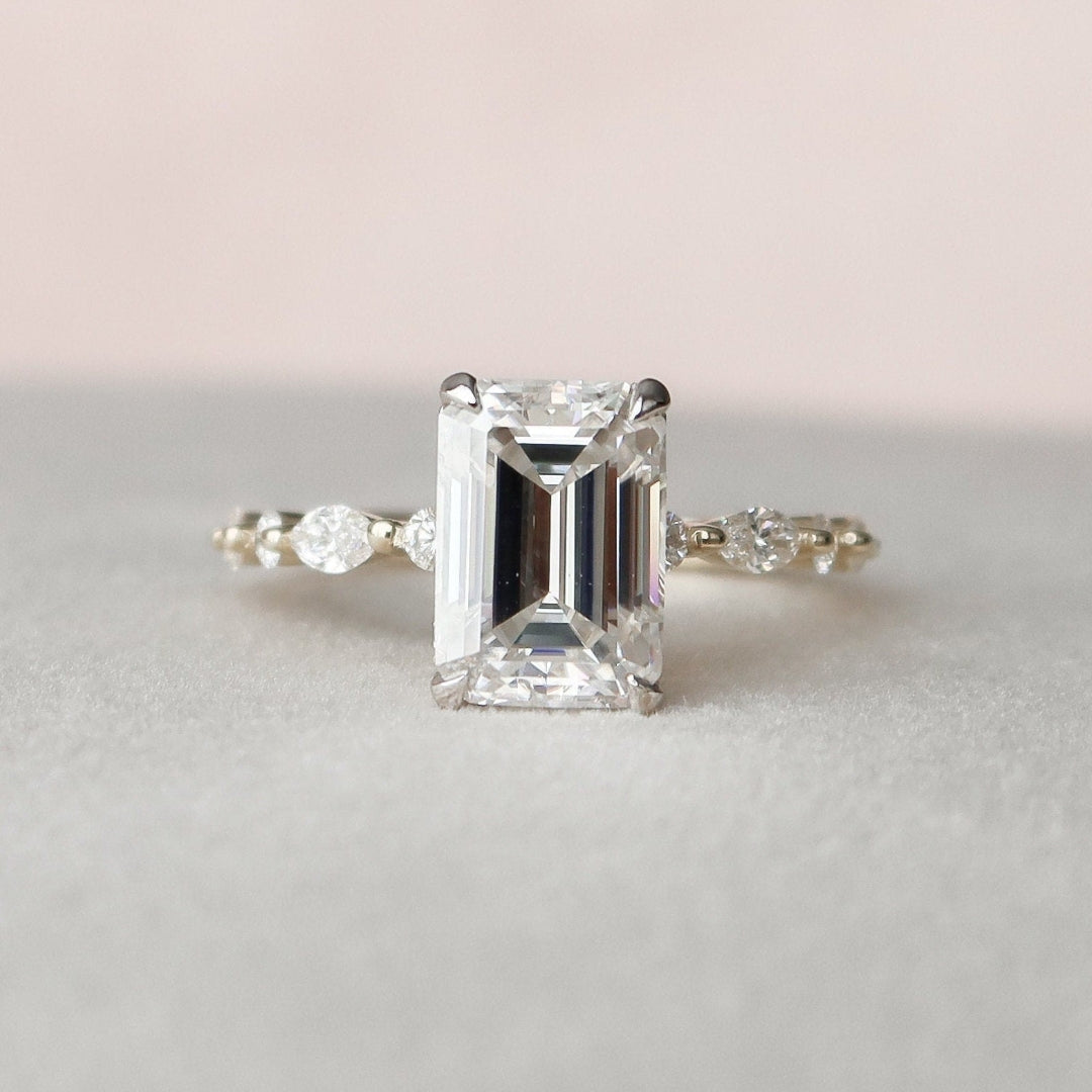 Moissanite 3.17 CT Cushion Cut Diamond Mid-Century Anniversary Ring