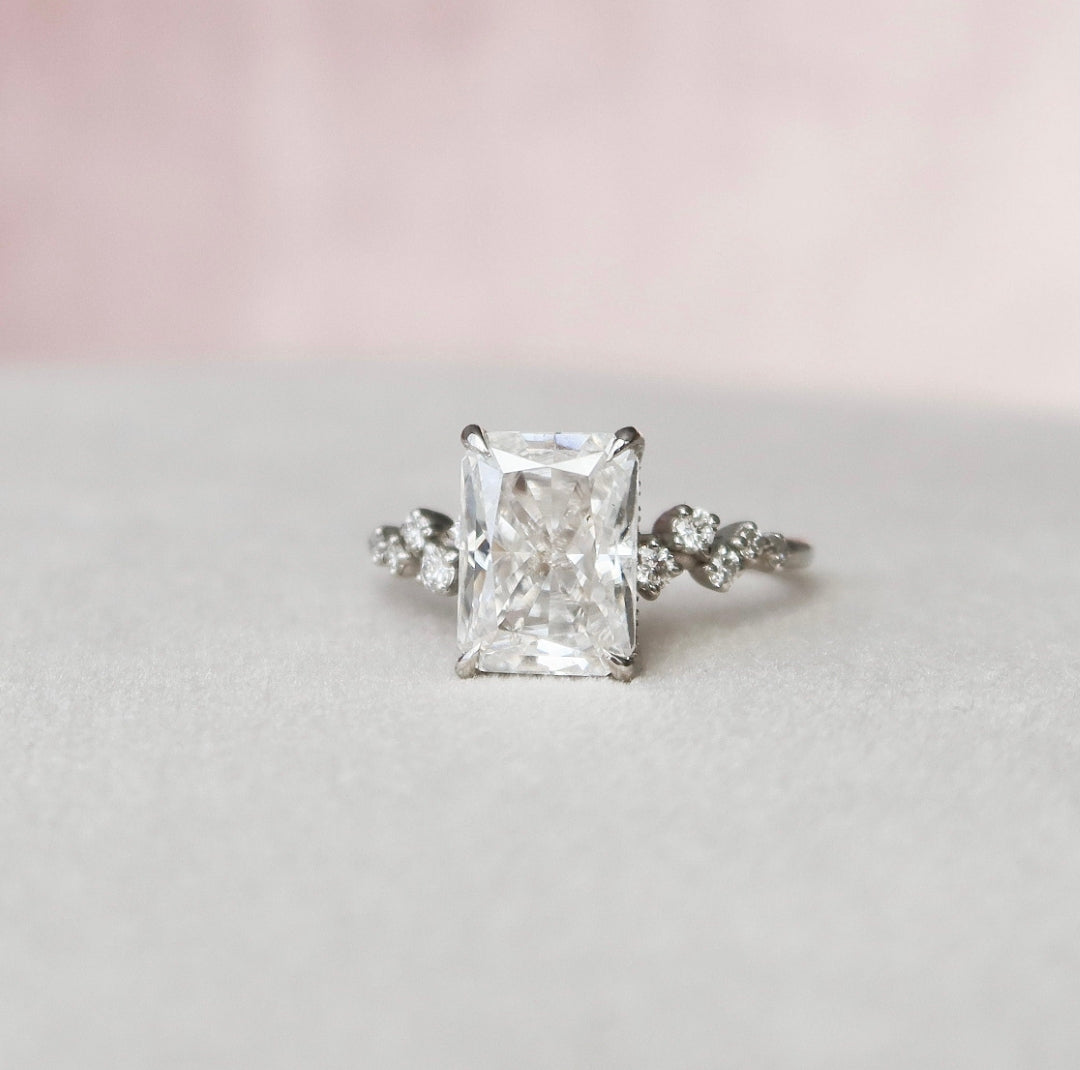 Moissanite 2.75 CT Radiant Cut Diamond Mid-Century Engagement Ring