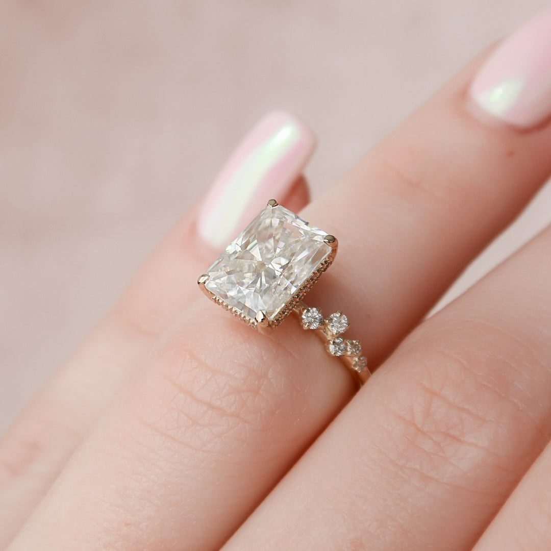 Moissanite 2.75 CT Radiant Cut Diamond Mid-Century Engagement Ring