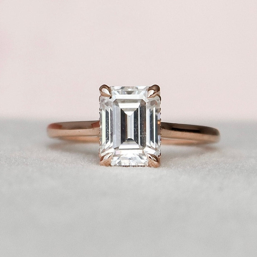 Moissanite 1.73 CT Emerald Cut Diamond Victorian Engagement Ring