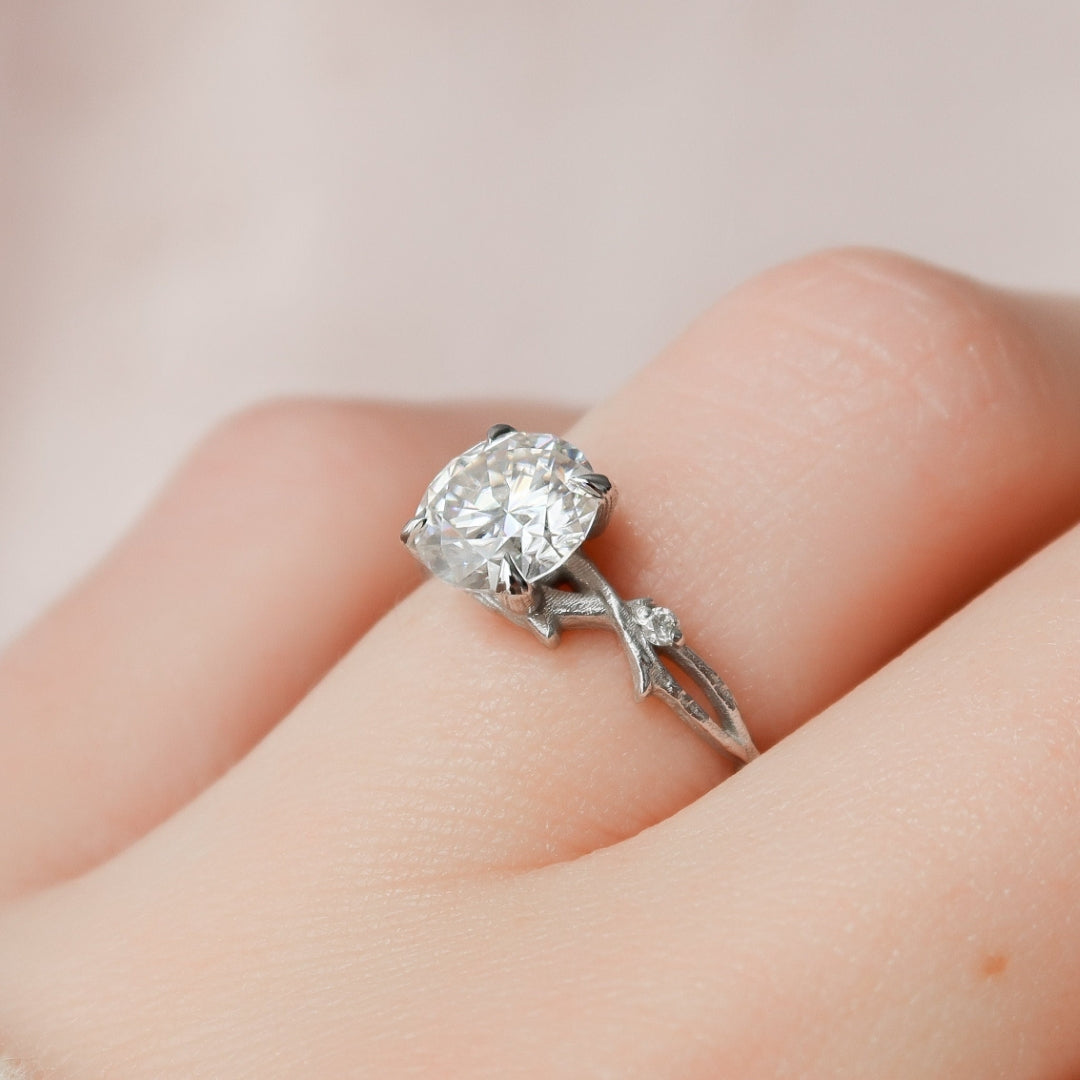 Moissanite 1.50 CT Round Diamond Mid-Century Engagement Ring