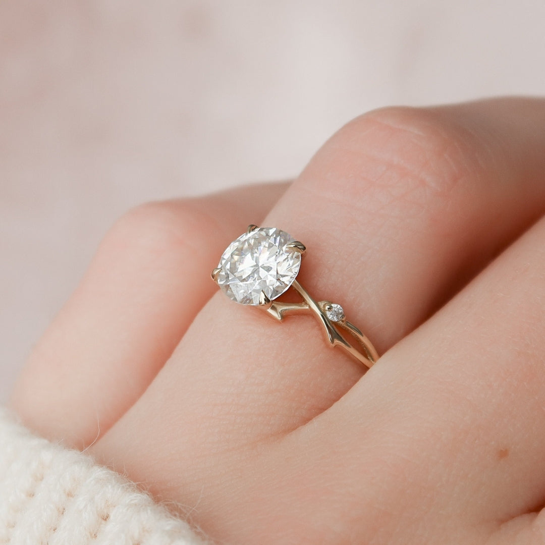 Moissanite 1.50 CT Round Diamond Mid-Century Engagement Ring