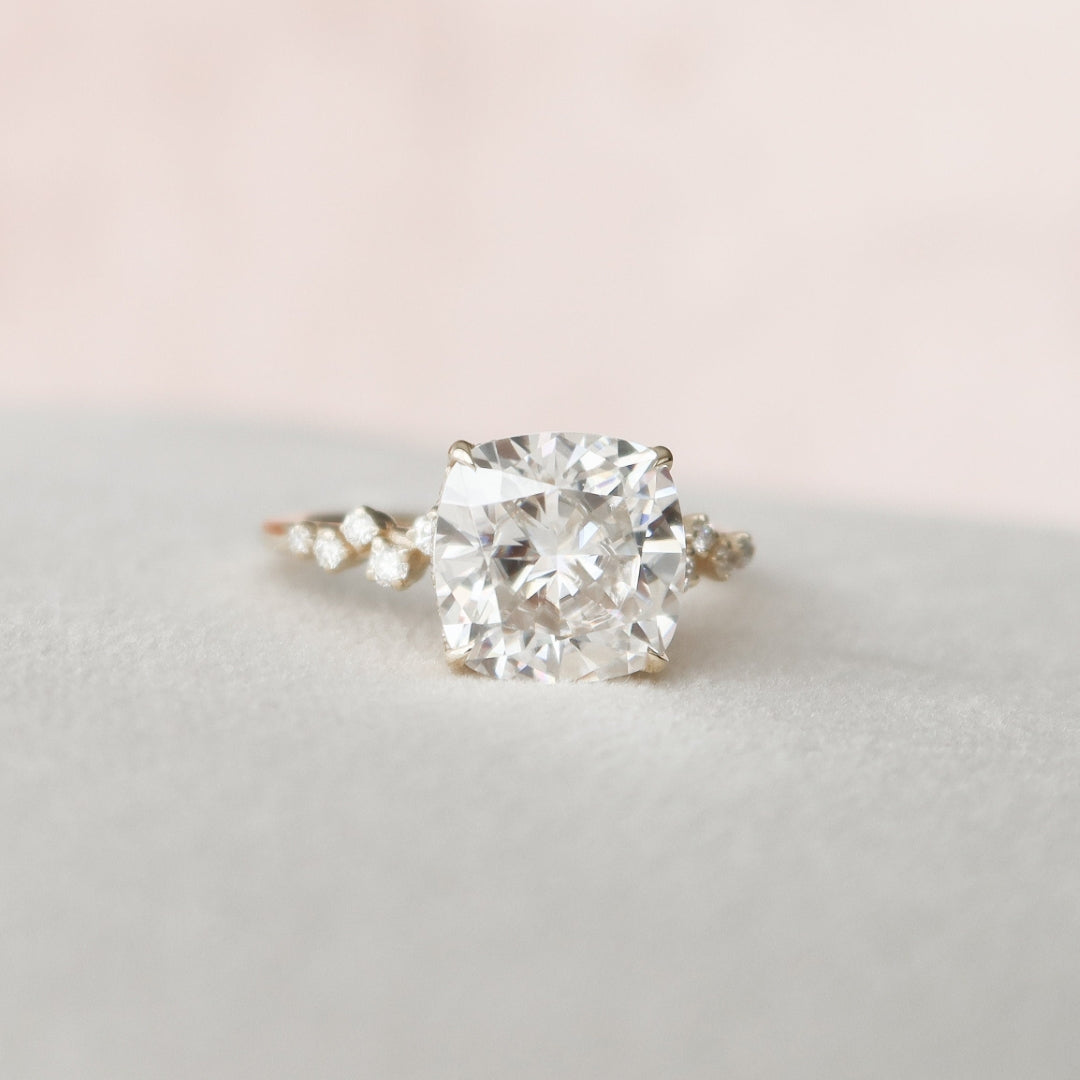 Moissanite 2.78 CT Cushion Cut Diamond Brutalist Anniversary Ring