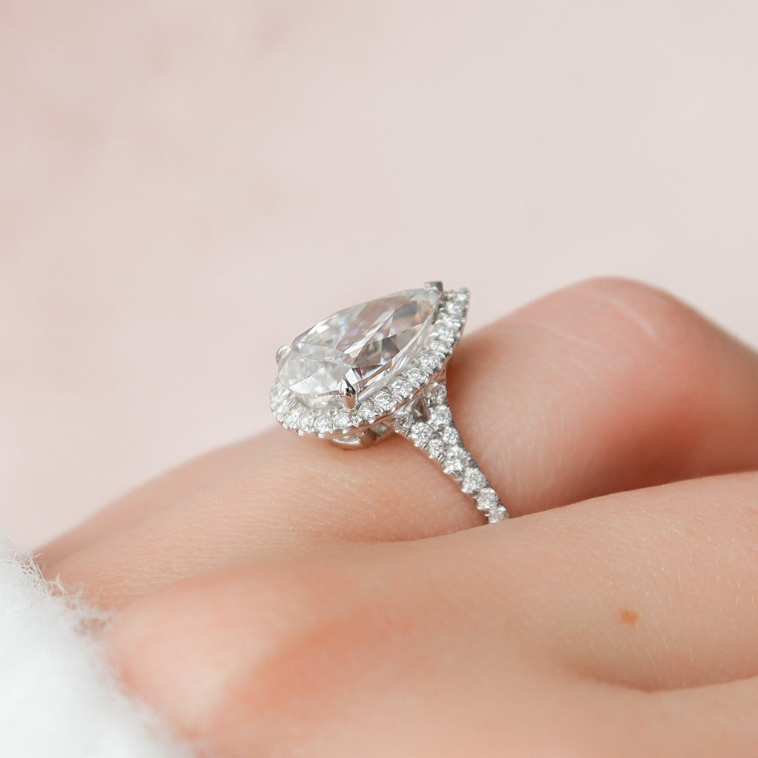 Moissanite 3.30 CT Pear Cut Diamond Edwardian Engagement Ring