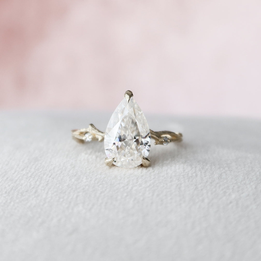 Moissanite 2.98 CT Pear Cut Diamond Art Deco Engagement Ring