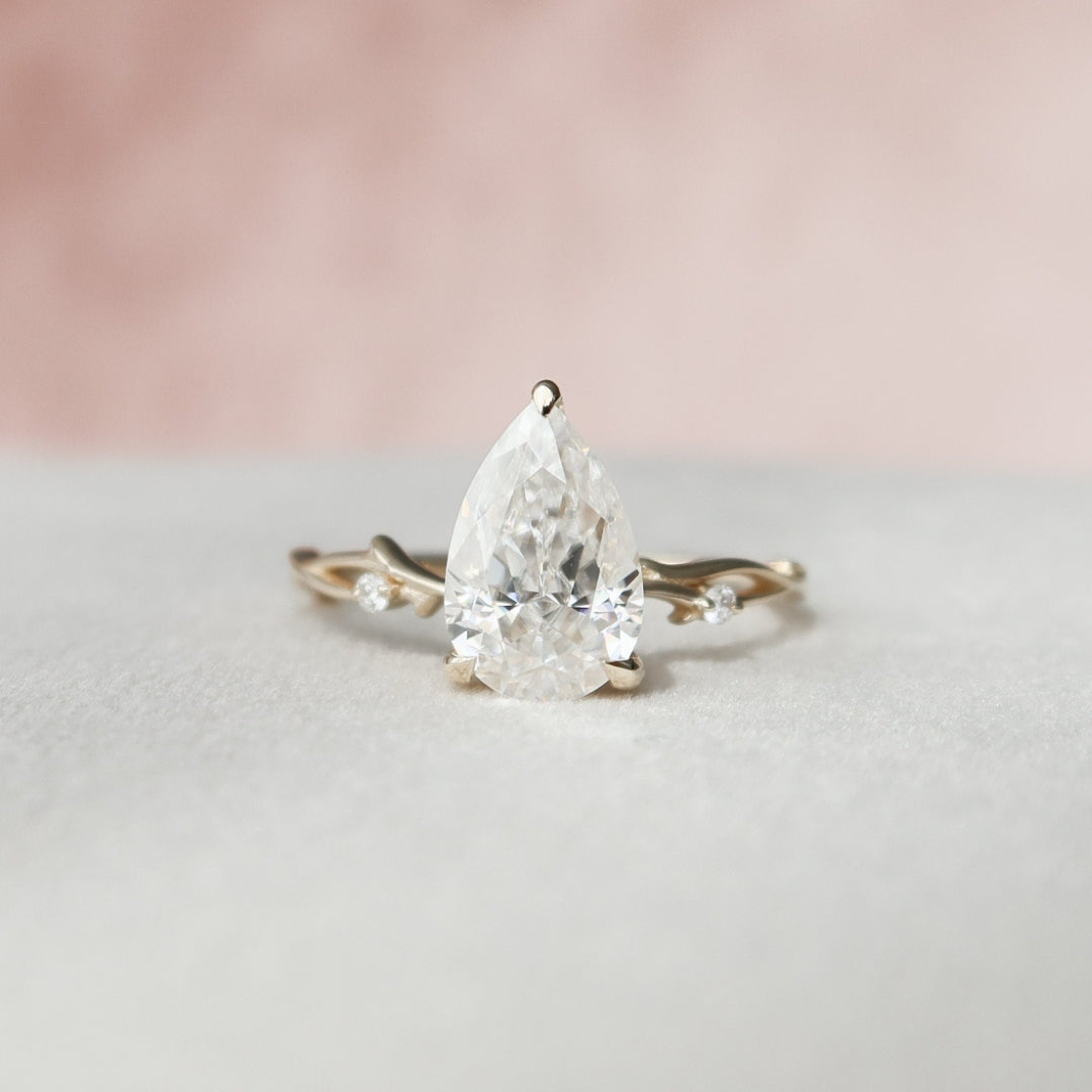 Moissanite 2.98 CT Pear Cut Diamond Art Deco Engagement Ring