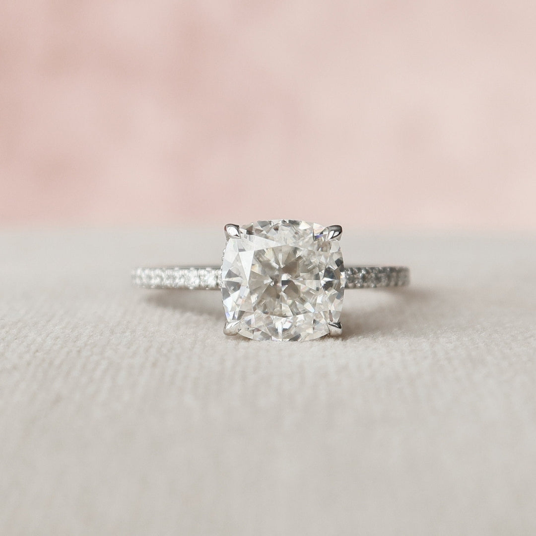 Moissanite 2.43 CT Cushion Cut Diamond Mid-Century Anniversary Ring