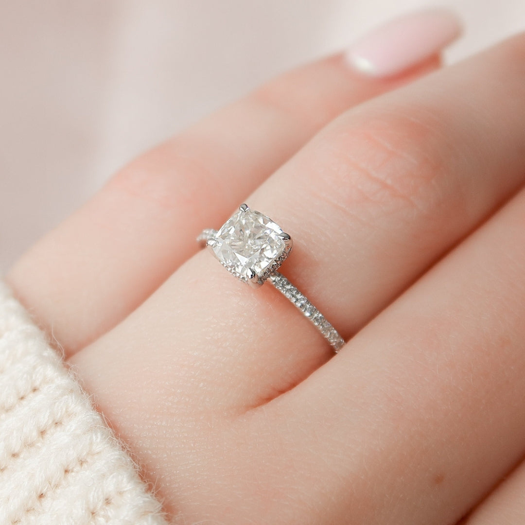 Moissanite 1.95 CT Cushion Cut Diamond Avant Garde Engagement Ring