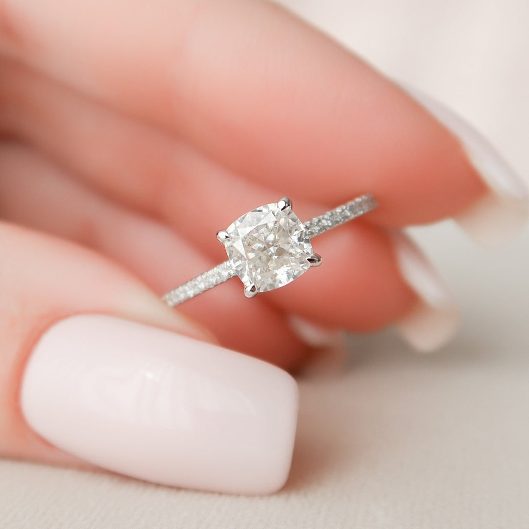 Moissanite 1.95 CT Cushion Cut Diamond Avant Garde Engagement Ring