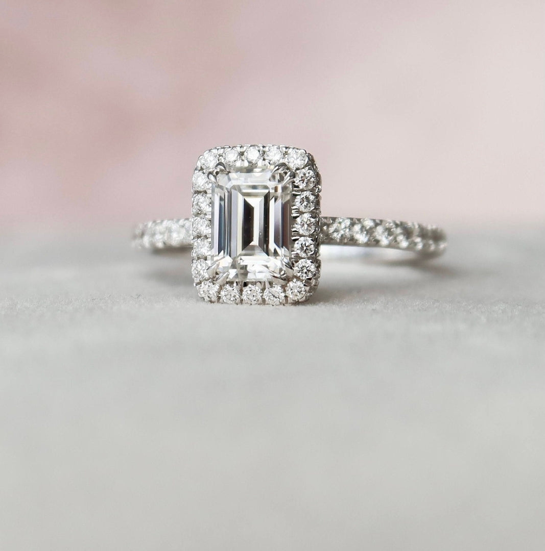 Moissanite 2.30 CT Emerald Cut Diamond Boho & Hippie Wedding Ring