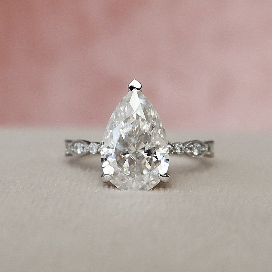 Moissanite 2.80 CT Pear Cut Diamond Minimalist Engagement Ring