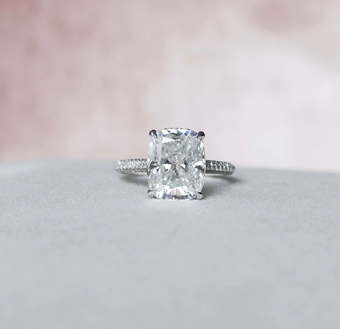 Moissanite 3.40 CT Cushion Cut Diamond Avant Garde Anniversary Ring