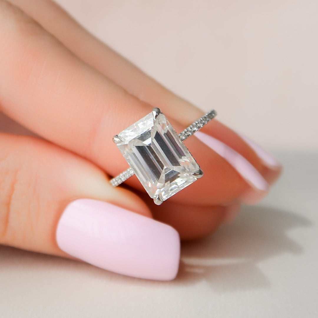 Moissanite 2.37 CT Emerald Cut Diamond Art Deco Handmade Ring